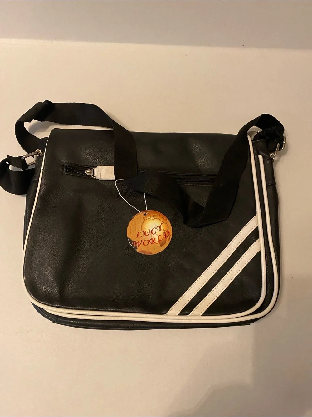 Black Messenger Bag with White Stripe Accents